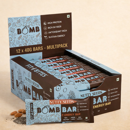 Fitbytes Nutty Seeds Bomb Bar – 40g (Pack of 12 bars)