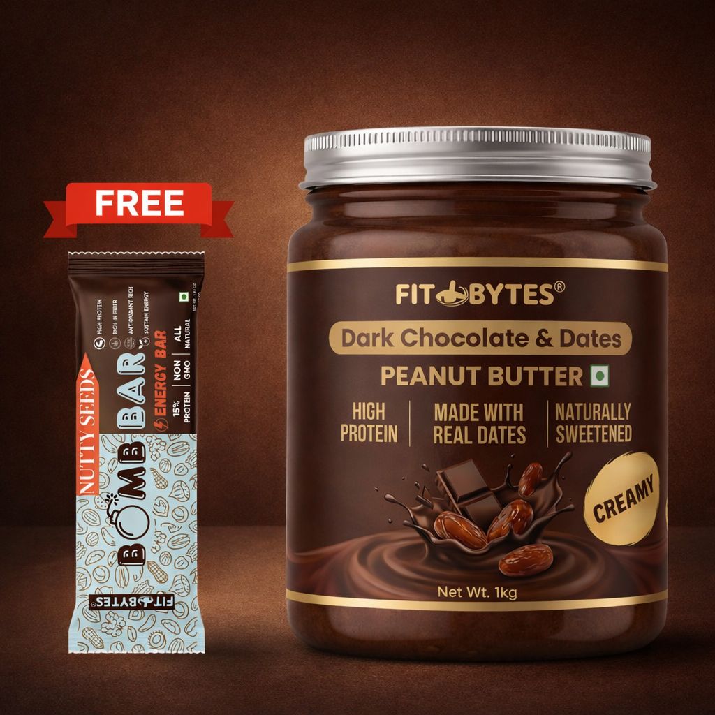 Fitbytes Dark Chocolate & Dates Peanut Butter – 1000g + FREE Nutty Seeds Bomb Bar