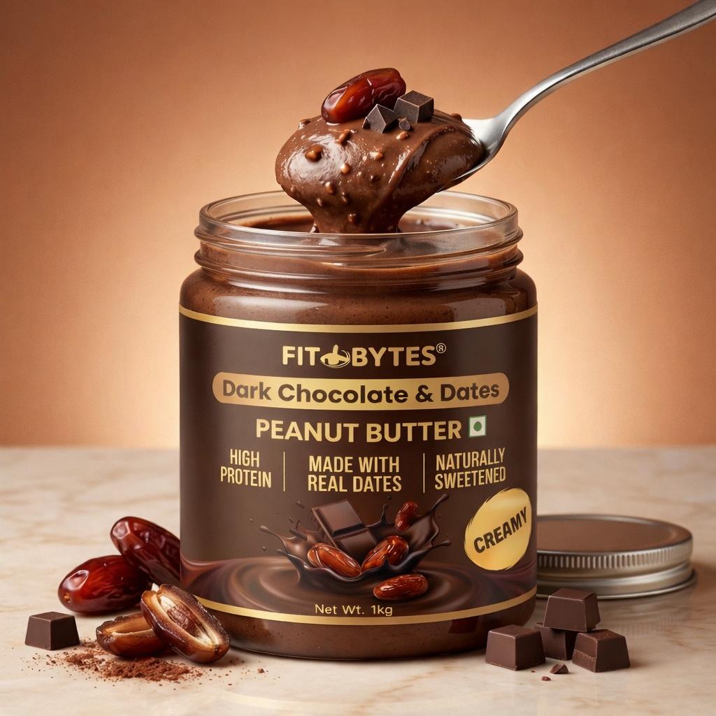 Fitbytes Dark Chocolate & Dates Peanut Butter – 1000g + FREE Nutty Seeds Bomb Bar