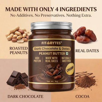 Fitbytes Dark Chocolate & Dates Peanut Butter – 1000g + FREE Nutty Seeds Bomb Bar