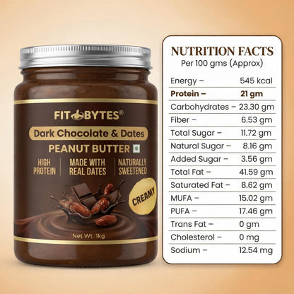 Fitbytes Dark Chocolate & Dates Peanut Butter – 1000g + FREE Nutty Seeds Bomb Bar