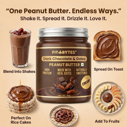 Fitbytes Dark Chocolate & Dates Peanut Butter – 1000g + FREE Nutty Seeds Bomb Bar