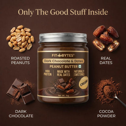 Fitbytes Dark Chocolate & Dates Peanut Butter – 1000g + FREE Nutty Seeds Bomb Bar