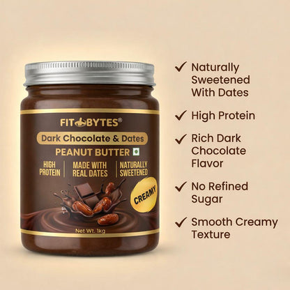Fitbytes Dark Chocolate & Dates Peanut Butter – 1000g + FREE Nutty Seeds Bomb Bar
