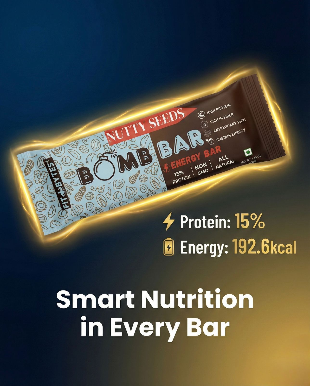 Fitbytes Nutty Seeds Bomb Bar – 40g (Pack of 12 bars)