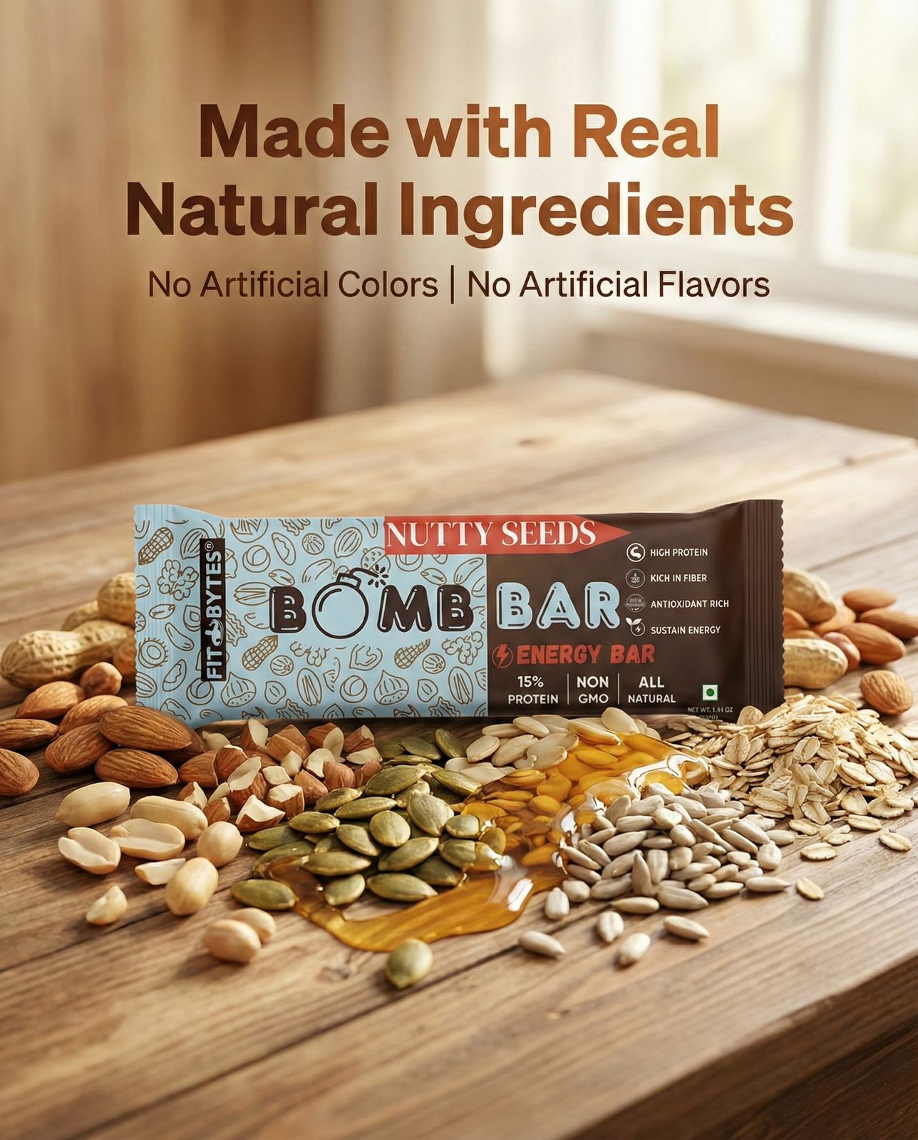 Fitbytes Nutty Seeds Bomb Bar – 40g (Pack of 12 bars)