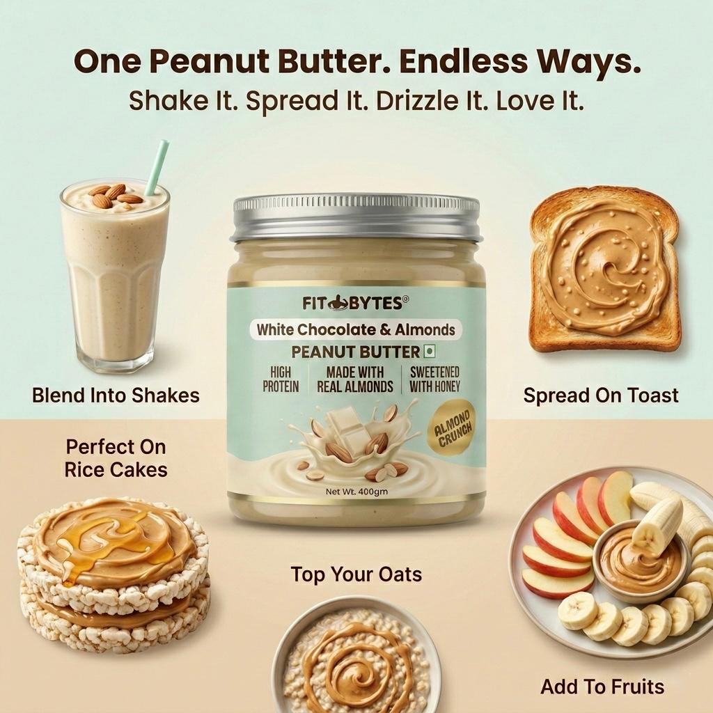 Fitbytes White Chocolate & Almonds Peanut Butter – 400g