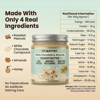 Fitbytes White Chocolate & Almonds Peanut Butter – 400g